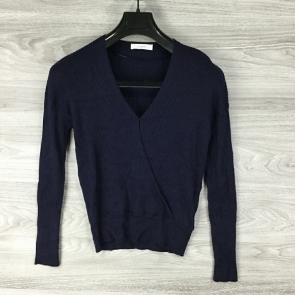 Elodie Navy Ribbed Wrap Sweater - Picture 2 of 6